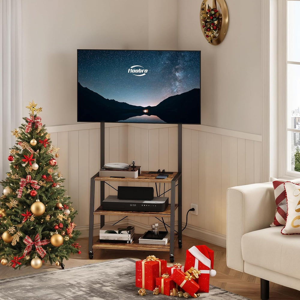 HOOBRO Rolling TV Stand with Mount and Power Outlet Up to 55 inch TV, Corner ...