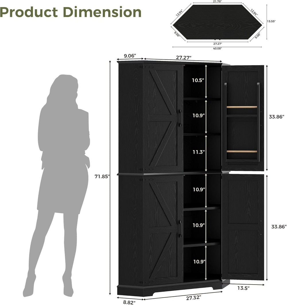IRONCK Corner Cabinet, 72" Kitchen Pantry Cabinet, 6-Tier Freestanding F...