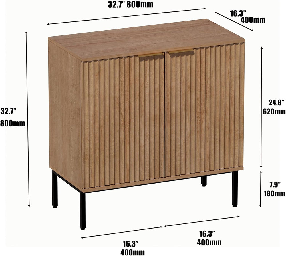 Fluted Buffet Cabinet with Storage, Sideboard for Dining Room, Modern Wood Ki...