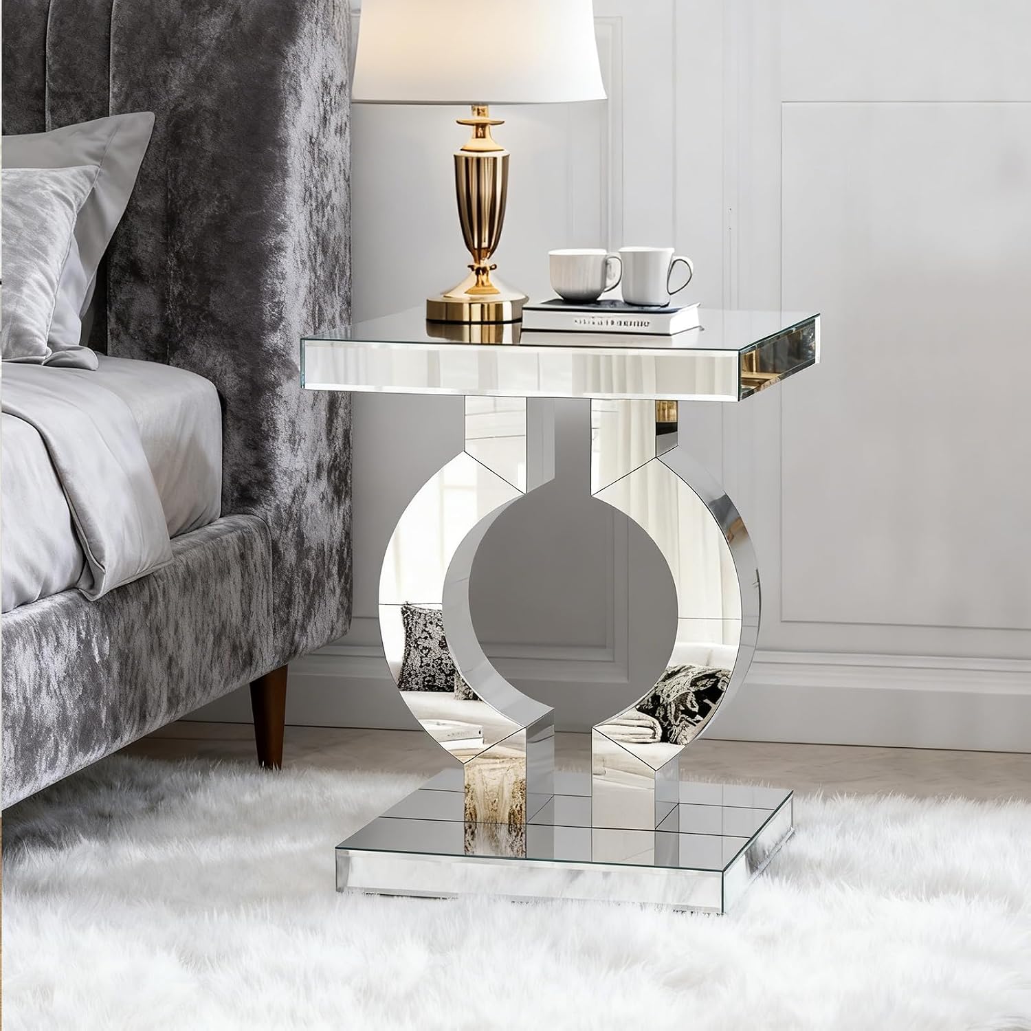Mirrored End Table, Silver Side Accent Table, Small Mirrored Coffee Table for Living Room, Bedroom, 16"x12"x23"