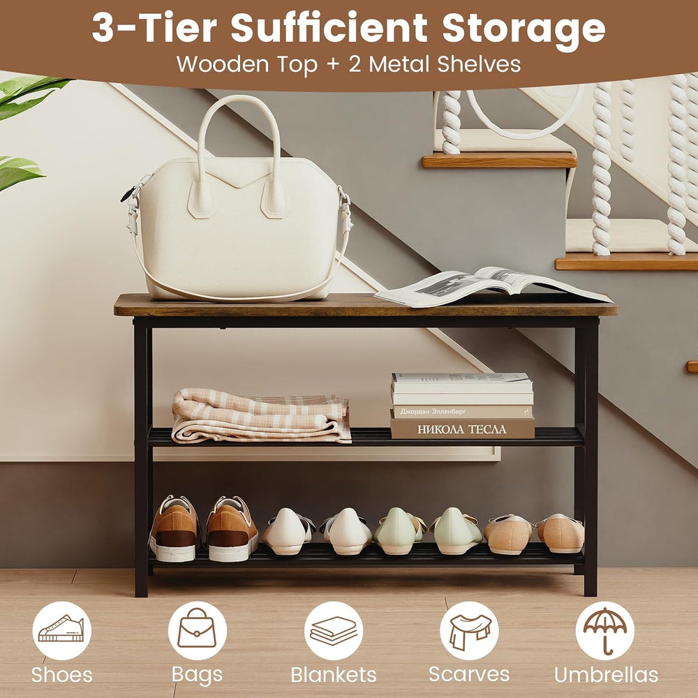Giantex 3-Tier Shoe Bench, 32" L Shoe Organizer Storage Bench with Metal...