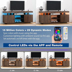 HOMMPA LED TV Stand for 65/60/55 inch TV - Modern Entertainment Center with Power Outlets, Gaming Console Storage Media Table with LED Lights Game Cabinet for Living Room Walnut