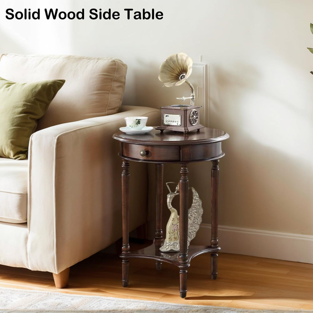 YUNMUAIR-Vintage End Side Table Solid Wood End Table with Drawer and Storage ...