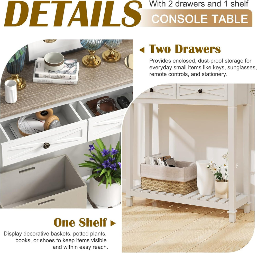 30 Inch Console Table with Drawer and Bottom Shelf for Entryway Black
