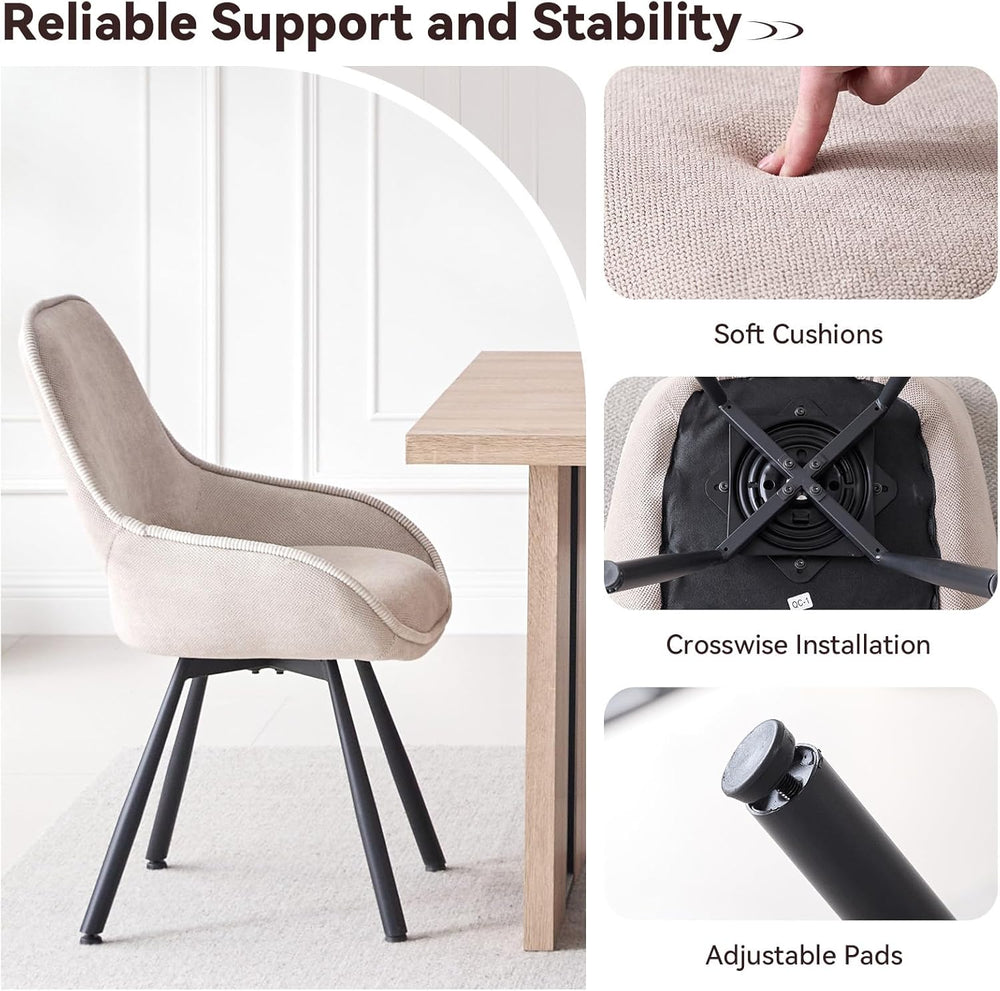 Swivel Dining Chair Set of 2, Modern Upholstered Fabric Kitchen Chairs with T...