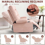 KCQ Overstuffed Swivel Rocker Recliner Chair with Massage and Heat, Fabric Heated Reclining Chairs Manual Recliner with Cup Holder, Pink Nursery Rocking Recliner Glider Chair