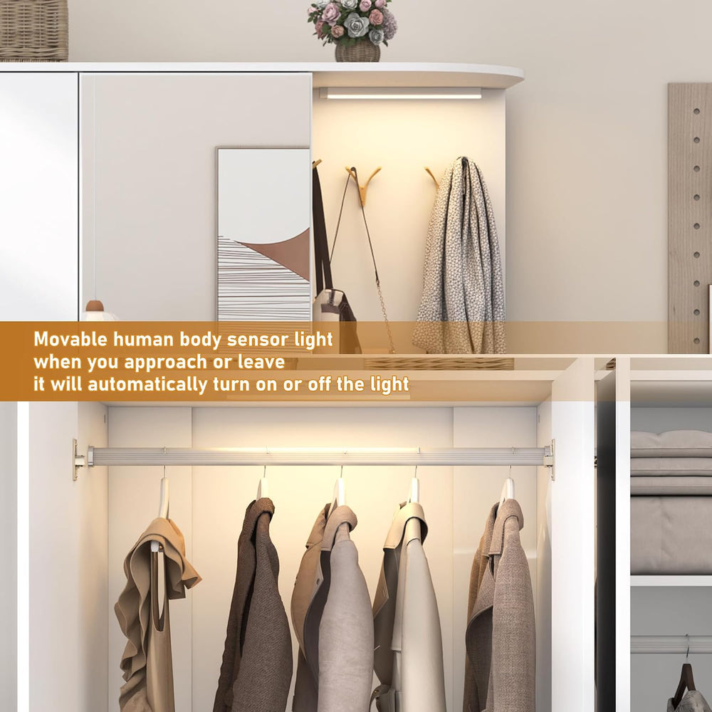 XVD Armoire Wardrobe Closet with Mirror & Sensor Light, Bedroom Armoire w...
