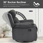 Swivel Rocker Recliner with 360 Degree Swivel, Small Recliners with 30 Degree, 90-150 Degree Angle, Lift Chair for Home Theater Seating, Adults, Living Room, Bedroom, Nursery, Dark Gray