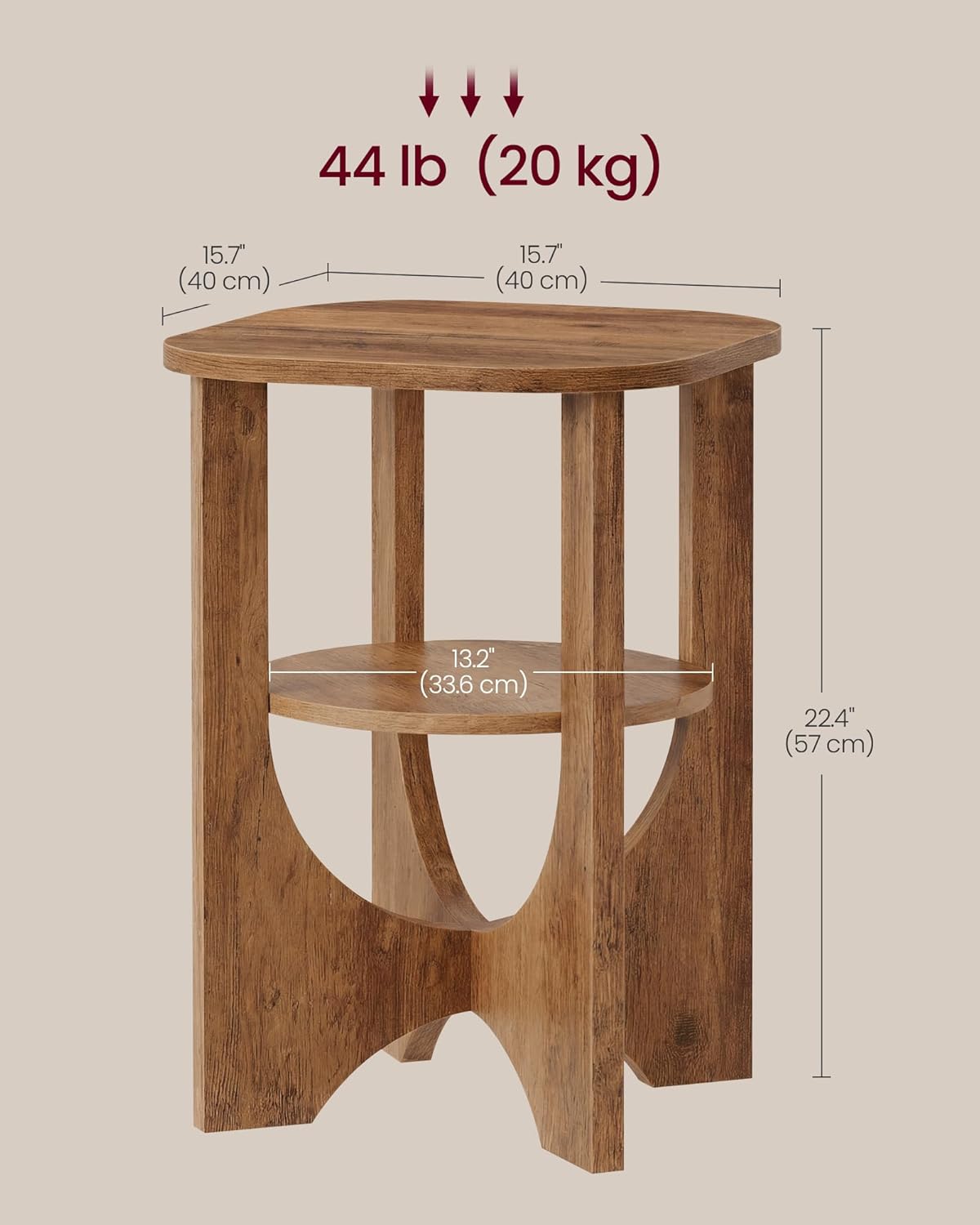 VASAGLE Side Table, 2 Tier Small Accent End Table, Nightstand with Lower Shelf for Small Spaces, Living Room, Bedroom, Honey Brown ULET233M101S