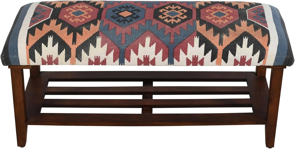 LR Home Red Handmade Upholstered Bench for Bedroom End of Bed | Accent Bench for Entryway, Foyer, Living Room, Mudroom, Hallway or Seating | Long Rectangle Storage Bench | 40" W x 16" D x 18" H