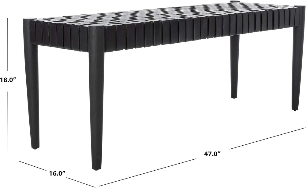 SAFAVIEH Amalia Bench 18”, Solid Wood & Leather Black BCH1001D