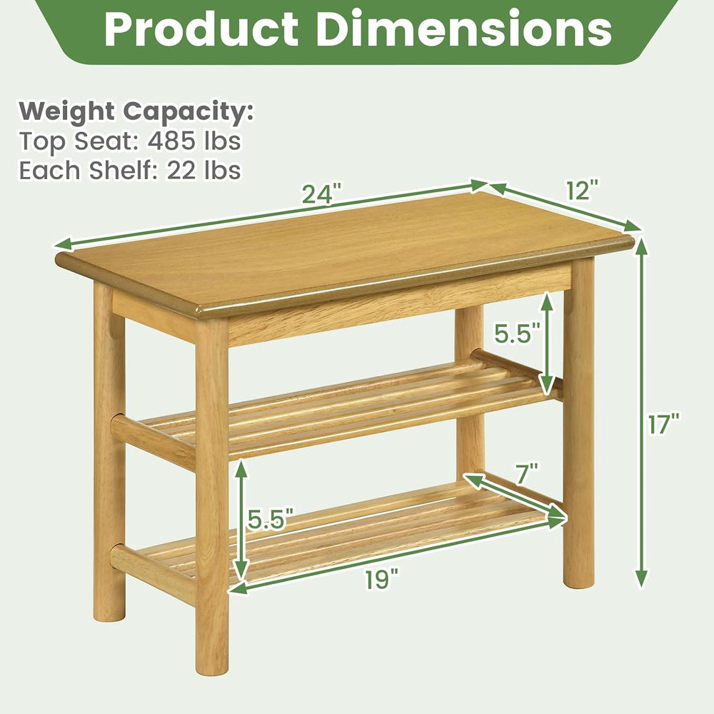 Giantex Shoe Rack Bench, 3-Tier Entryway Bench with Slat Shelves, Wooden Shoe...