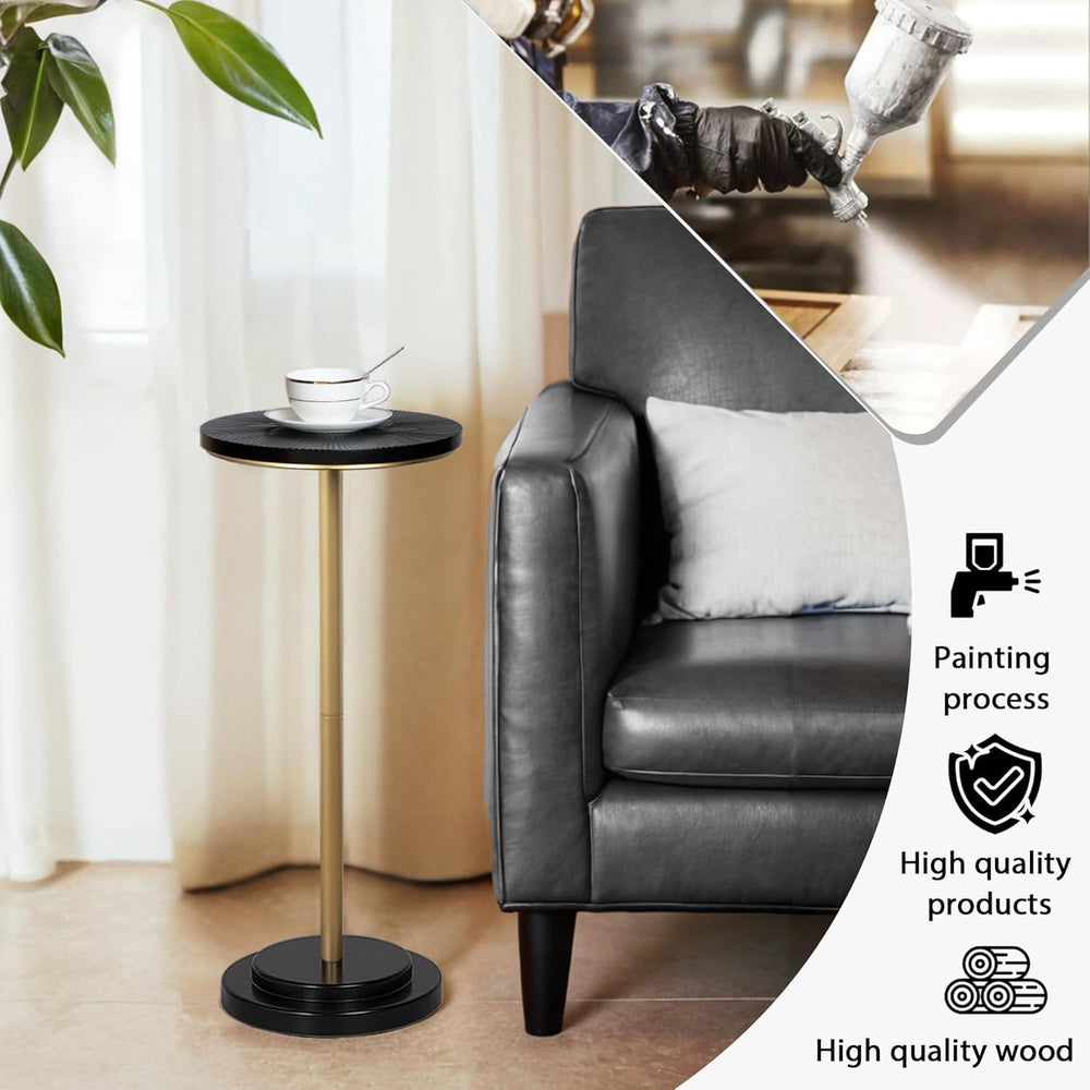 COVLON Drink Table, Small Pedestal Side Table with Wooden Carved Top for Livi...