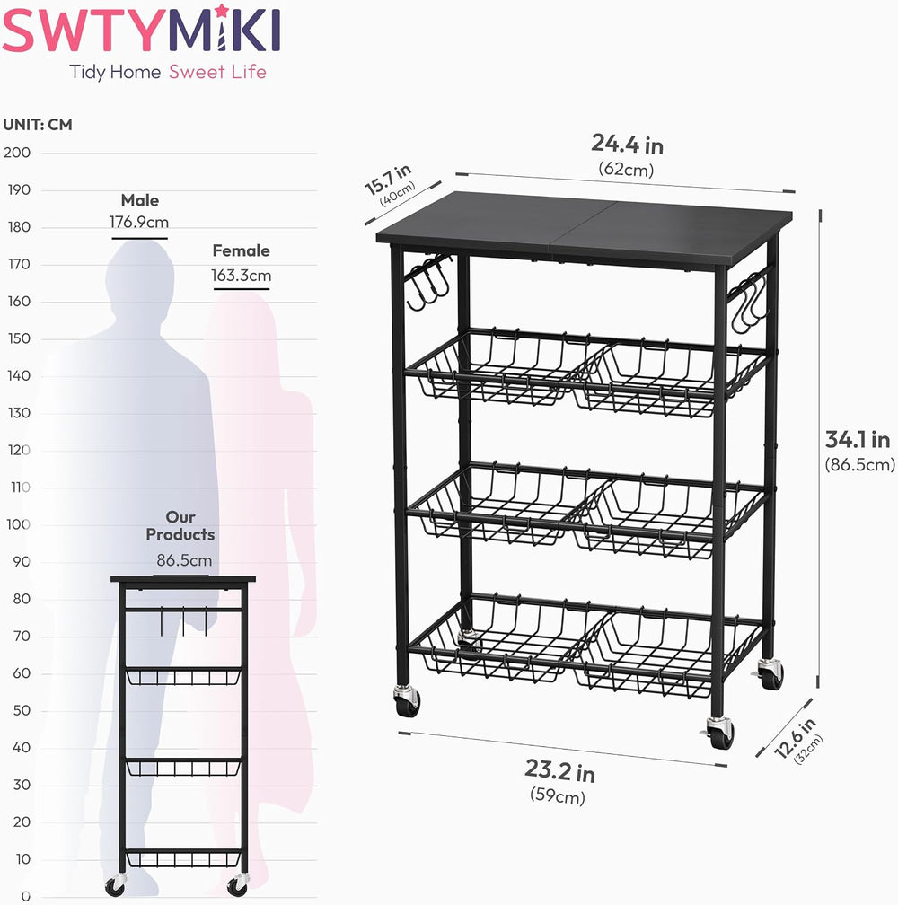 SWTYMIKI 24.4''x15.7'' Rolling Microwave Cart - 4 Tier Microw...