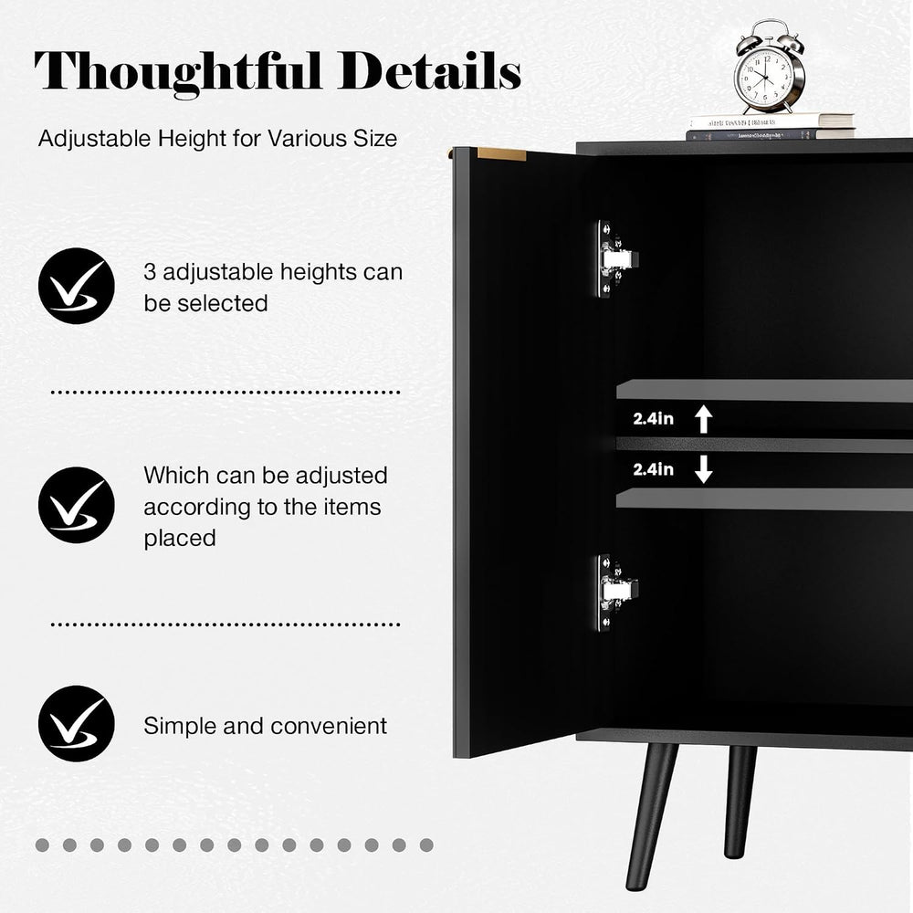 Fluted Storage Cabinet, Buffet Cabinet with Storage, Wood Sideboard with Adju...