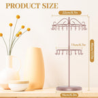 MODOWEY Rotating Necklace Holder Organizer Display Stand with 42 Hooks, 2 Tier Adjustable Metal Tree for Long Necklace Hanger, Tall Spinning Bracelet Storage Rack for Men Women, Rose gold