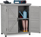 Outdoor Potting Bench with Storage Cabinet and Metal Top, Wood Workstation for Outdoor Patio, Garden (Dark Grey, 31x17x36‘’)