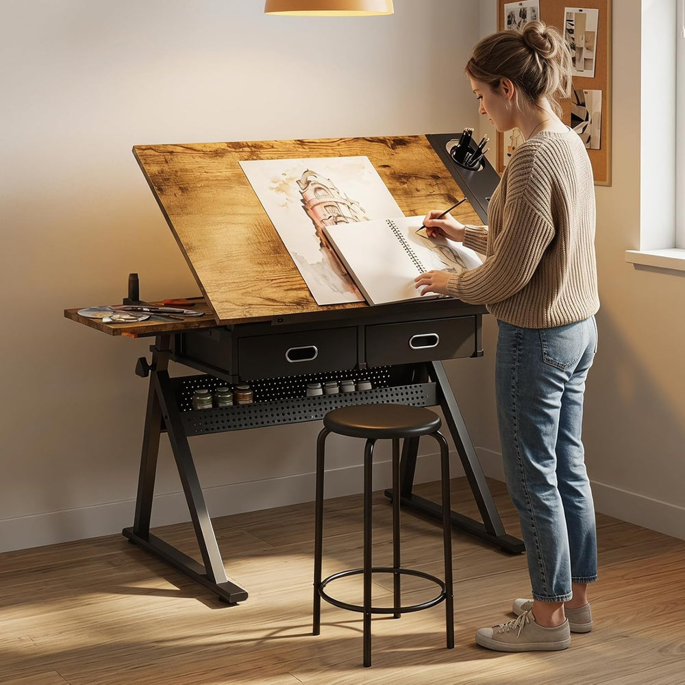 Height Adjustable Drafting Table Drawing Table Artist Desk Tilting Tabletop A...