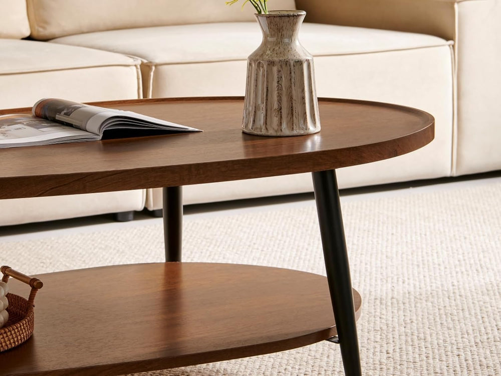 Saint Mossi Oval Wood Coffee Table, Mid-Century Modern Coffee Table, Double L...