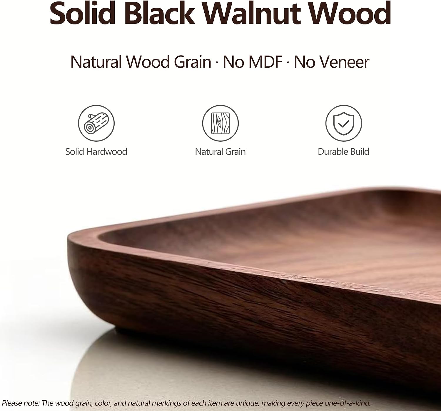 Solid Black Walnut Wooden Key Tray, Key Bowl for Entryway Table | Multi-Functional Table top Key Holder ; Wood key Dish with 3 Hooks ; Organizer for Wallet, Watch, Change, and Jewelry