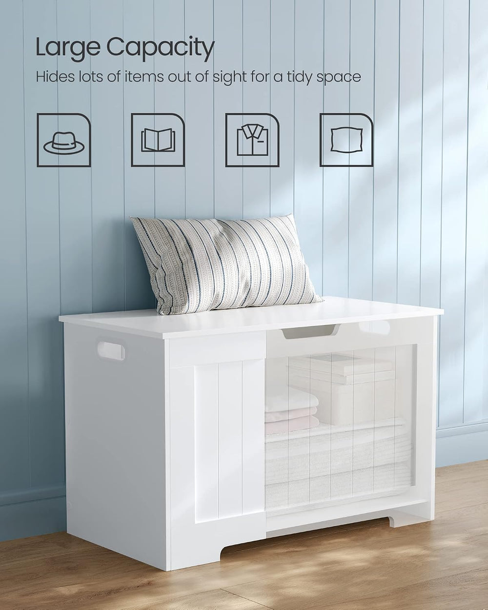 VASAGLE Storage Chest, 29.9 Inches Width Bench with 2 Safety Hinges | Shoe Be...