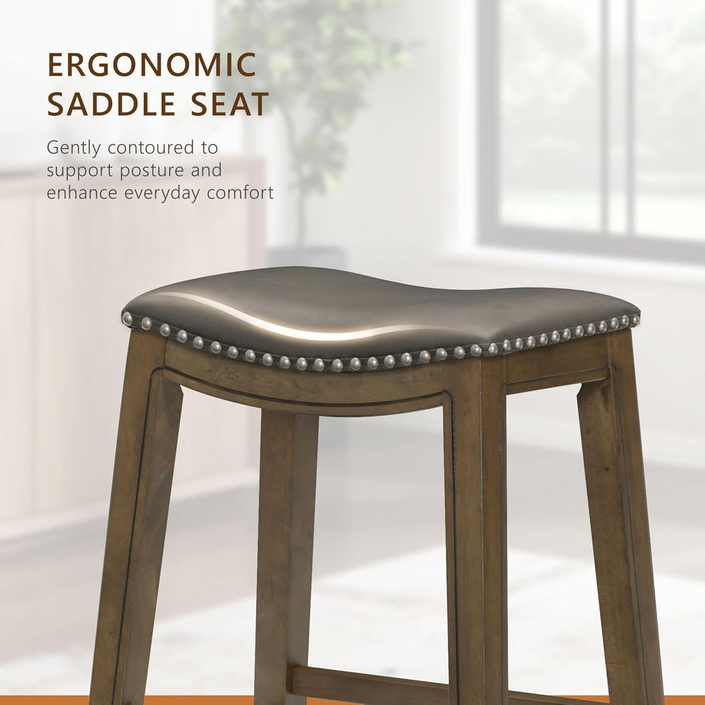Lexicon Ordway Solid Wood Counter Height Stool - Saddle Kitchen Stool Counter...