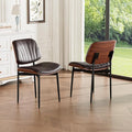 Dining Chairs Set of 2, Mid-Century Modern Upholstered PU Leather Chairs with Walnut Bentwood Back and Metal Legs Adjustable Feet for Kitchen Dining Room, Dark Brown Shell Strips