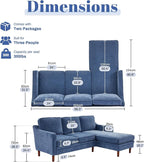 Kingfun 88" L-Shape Sofa, Chenille Sectional Couch, Mid Century Modern Couches with Solid Wood Frame for Living Room & Bedroom, Light Blue