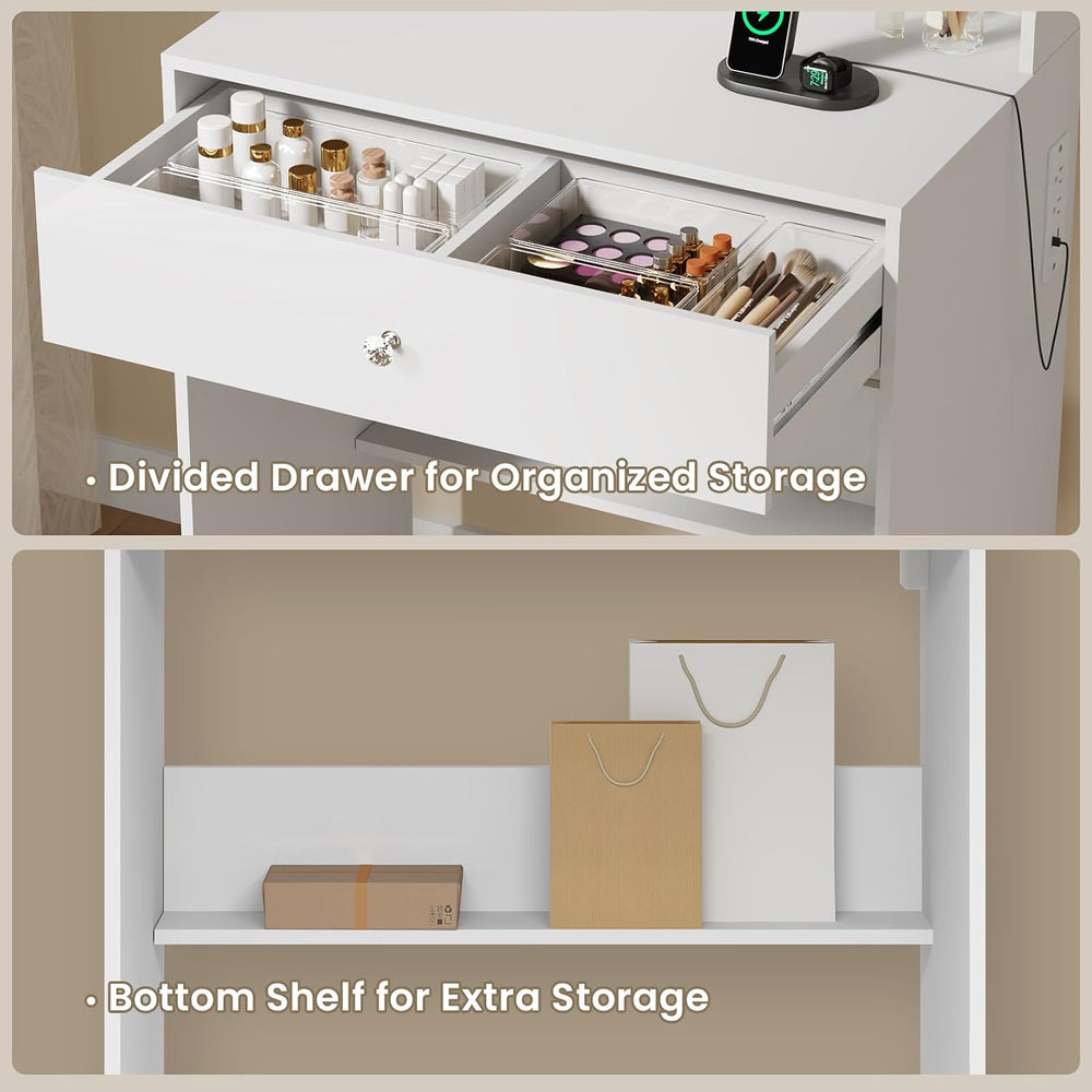 Small Vanity Desk With Power Outlets, Makeup Table for Girls, White | 23.6&qu...