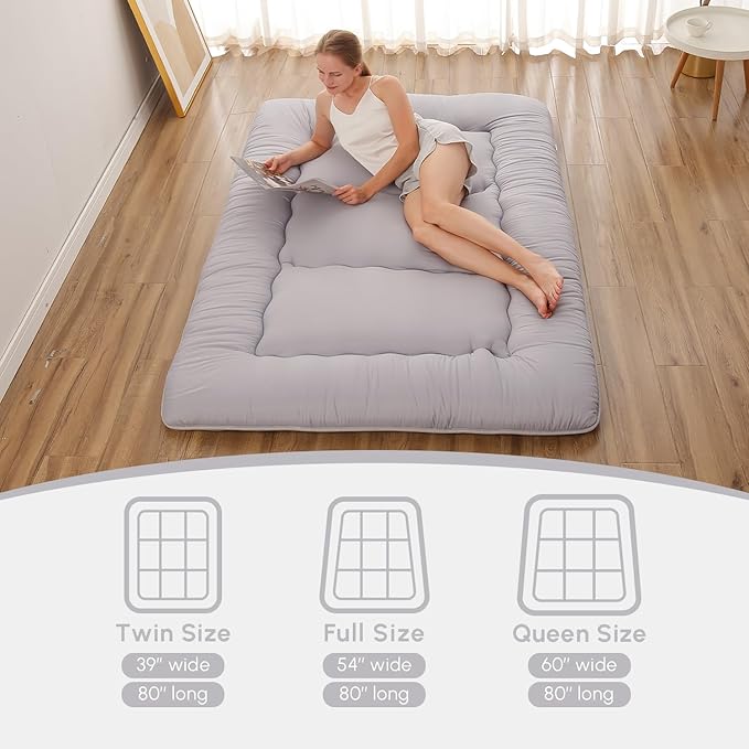 Japanese Floor Mattress, Futon Mattress with Storage Bag and Washable Cover, ...