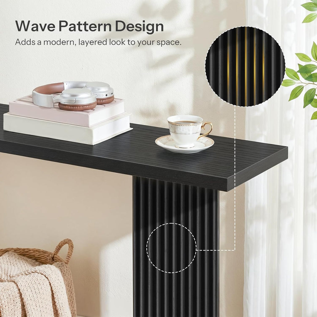 HOOBRO Tall Side Table and Console Table Bundle, with Adjustable Mesh Shelves and Wave-Patterned Legs, for Living Room, Entryway, BB03DH01-BK385XG01
