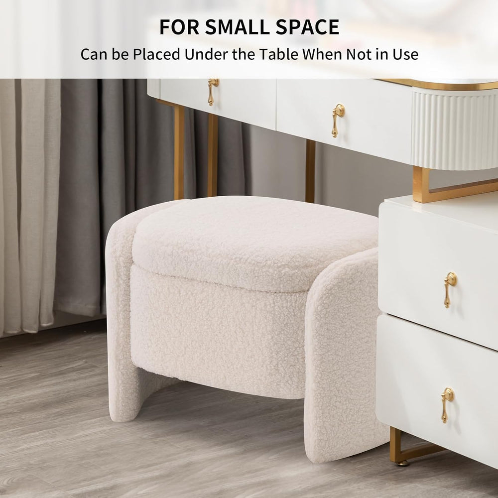 Storage Bench with Lamb Fleece Fabric, Vanity Stool Chair, Upholstered Ottoma...