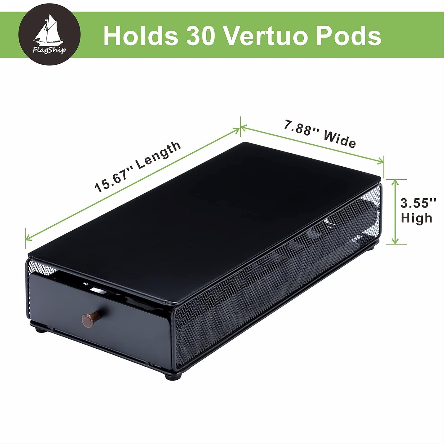 Flagship for Nespresso Pod Organizer Vertuo Pod Holder Coffee Pod Drawer Coffee Bar Design Black Metal(30 Pods Capacity)