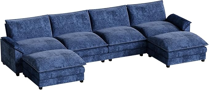 Homall 80" Modular Sectional Sofa, Loveseat Sofa Couch with Double-Layer Cushion, DIY Combination Chenille Deep 2-Seat Cloud Couch for Living Room (Dark Blue, U Shaped Sofa)
