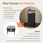 Sweetcrispy Nightstand with Charging Station 5 Fabric Drawers Bedside Table | Night Stand with USB Type-C Ports, AC Outlets & Dimmable LED Light Strip, Modern Black Bedroom End Table
