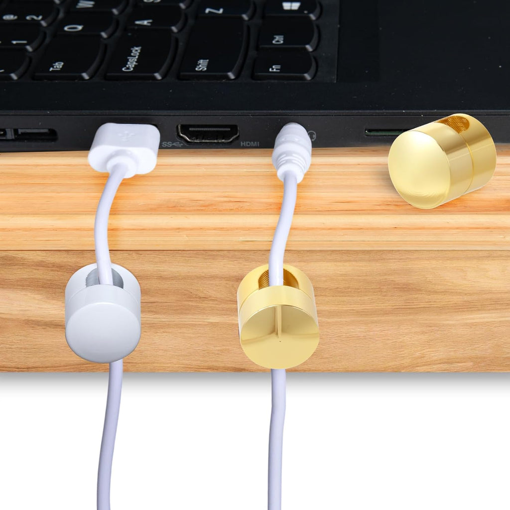 3 Sets Charger Holders for Cords, Adjustable Cable Anchor Holders, Adhesive Metal Cord Clips, Cable Management Wire Organizers for Desk, Office, Nightstand - Gold, White, Silver