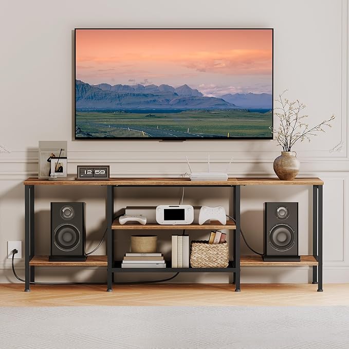 HOOBRO TV Stand with Power Outlets to 65 Inches, TV Console Table with Open S...