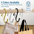 10-Pack Metal S Hooks for Hanging – Heavy-Duty S-Shaped Hook with Safety Buckle – Fits Bars up to 0.8 In – Anti-Drop S-Hooks for Kitchen, Bathroom, Closet & Pot Racks – Gold (Medium)