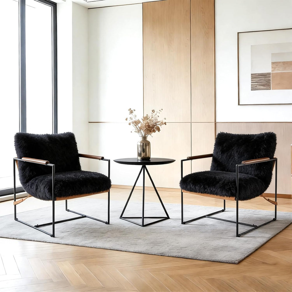 VINGLI 28" Wide Plush Upholstery Sling Modern Accent Chairs Set of 2, Cu...