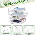 Harloon 4 Tier Acrylic Paper Tray 12 x 9.3 x 2.7 Inches Stackable Letter Clear Organizer No Need to Assemble Acrylic Paper File Organizer for Office Workspace Desktop Storage(Transparent)