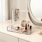 LUGUNU 2-Tier Bracelet Holder & Necklace Display Stand with Removable Trays, Acrylic Jewelry Organizers and Storage Box for Earrings, Rings, Watches, Vanity Tray for Dresser Countertop