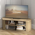 Corner TV Stand 43 Inch, Mid Century Corner Entertainment Center with Sliding Tambour Door, Media Console Table with 2 Layers Storage, Fluted TV Stand for Living Room, Bedroom, Oslo Oak