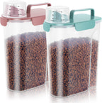 5-7Lbs Cat Dog Storage Container, Portable Pet Food Containers with Upgraded Large Spout and Cup, Small Animal Kibble Dispenser for Bird Seed, Oatmeal, Rice, Flour (2, Pink+Lake Blue, 5L)