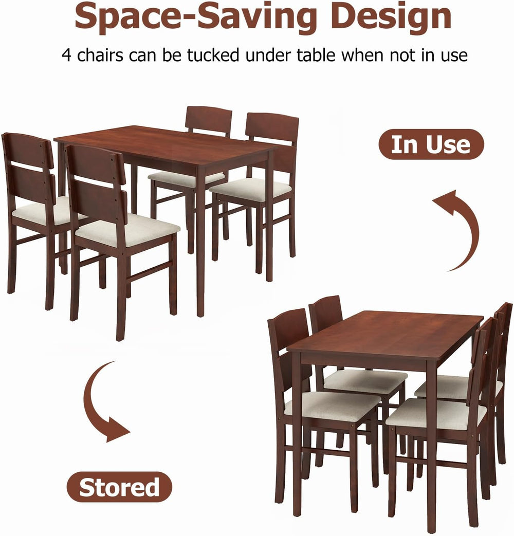 Tangkula Dining Table Set for 4, Dinette Set with Table and 4 Padded Seat, Ru...