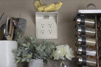 Power Perch Double Wall Outlet Shelf with Cord Storage Strap - Declutter & Reclaim Bathroom Counter Space - Alexa Stand, Apple Homepod Shelf, Toothbrush Holders Wall Mounted - Almond, 2-Pack