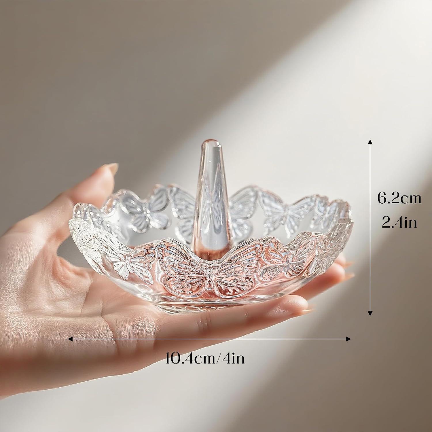 4" Crystal Ring Holder Dish, Glass Jewelry Tray, Decorative Trinket Tray | Vanity Jewelry Organizer for Rings Earrings Keys, Packaged Gift Box for Birthday Wedding Mother's Day Women Gifts