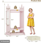 FTZxHKLX Kids Dress Up Storage with Mirror, Kids Open Hanging Armoire, Pink | Open Hanging Armoire Closet with Storage, Costume Storage Dresser with 3 Hooks, Crown-Shaped Design, Princess Style