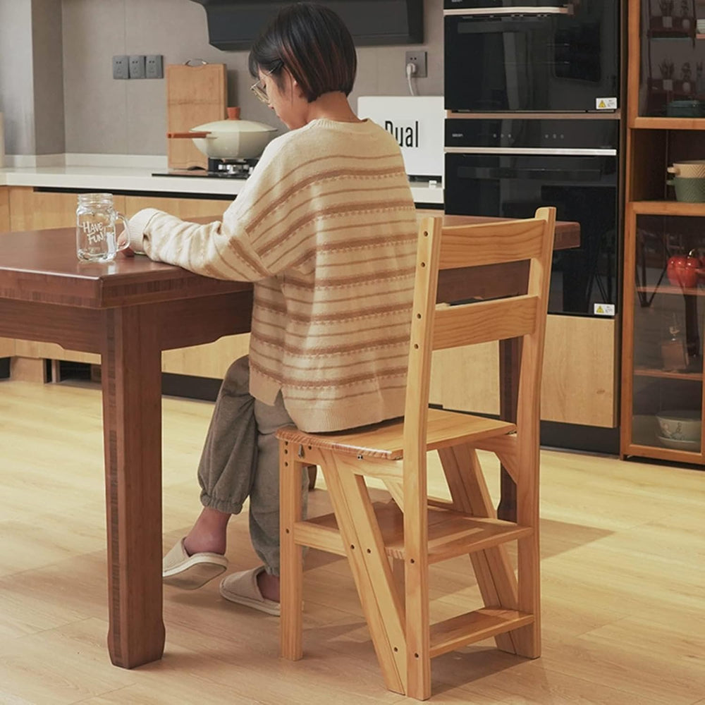 Solid Wood Foldable 4-Step Dual-Purpose Ladder Chair: for Library, as Step, S...