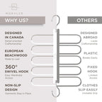 MORALVE Pants Hangers Space Saving - 2 Pack European Beechwood Scarf and Jean Hangers - Closet Organizer and Space Saver Pant Rack, Leggings Hanger, and Scarf Holder with 360° Swivel Hook