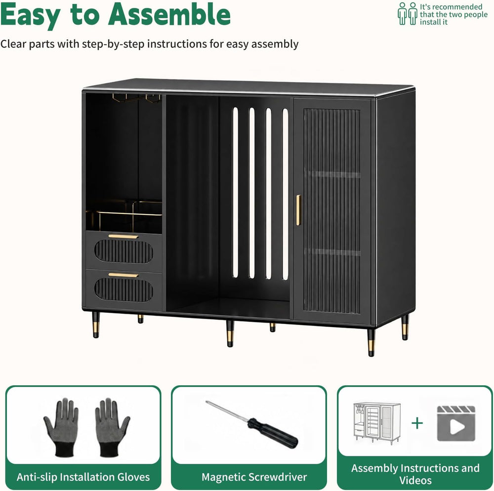 AUN Metal Large Coffee Bar Cabinet with Fridge Space ,Fridge not included